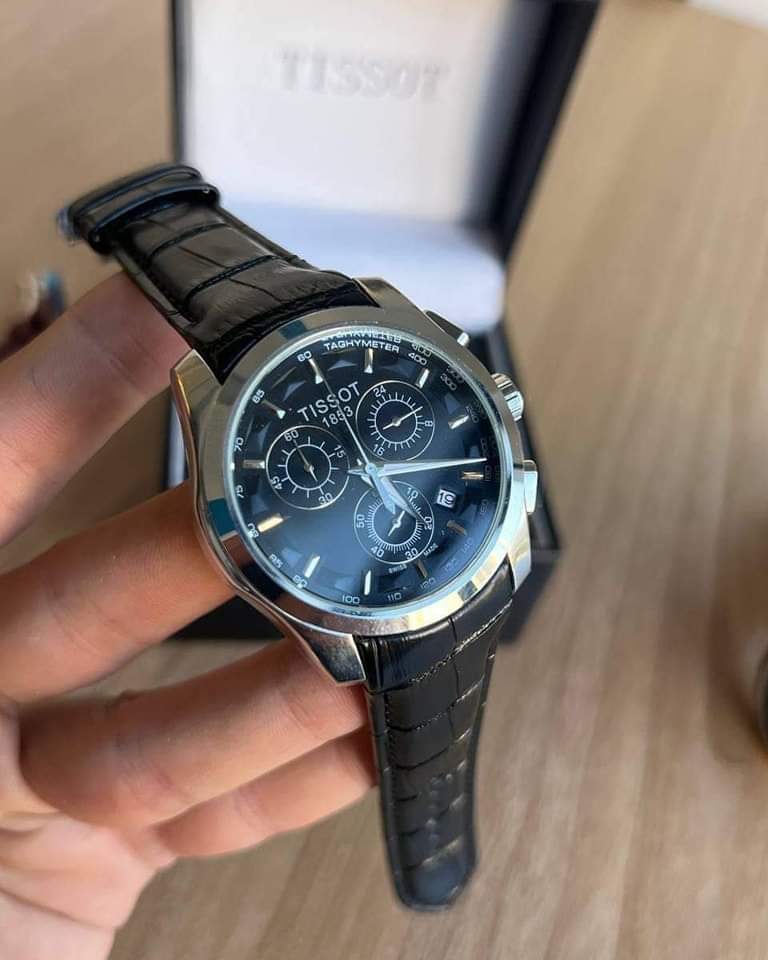 ساعة Tissot Men’s Leather Watch – Active Subdials لون بني واسود