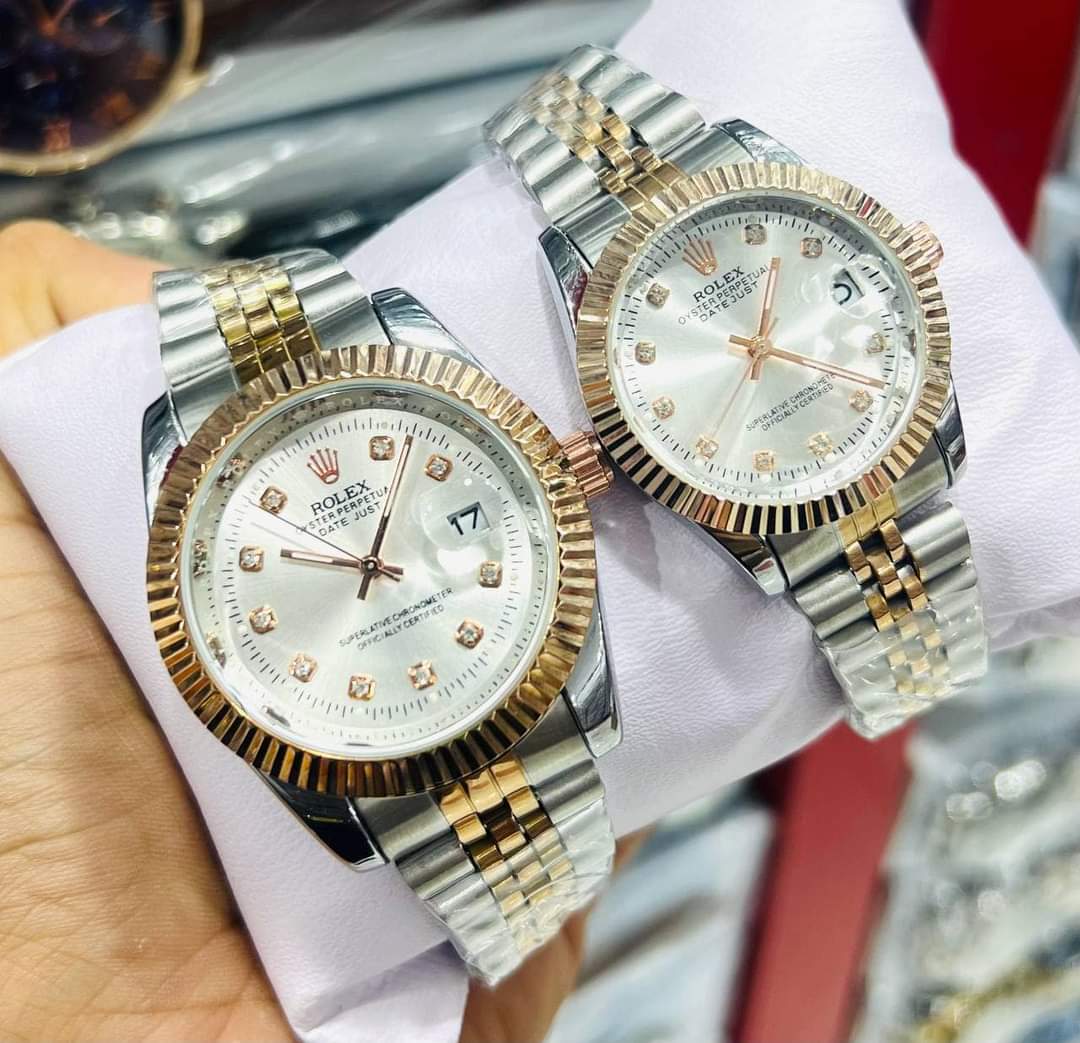 ساعتين Rolex Datejust Couple لون سيلفر_جولد مينا ابيض