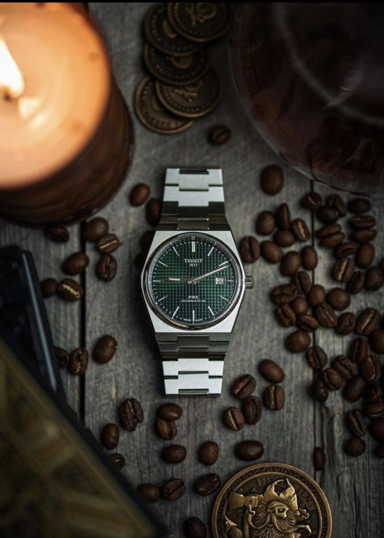 ساعة Tissot PRX Stainless Steel لون اخضر