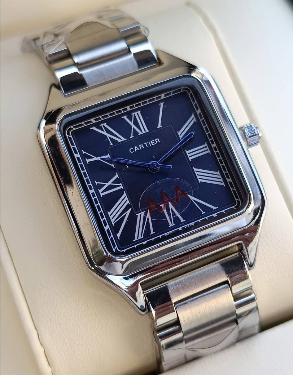 ساعه Cartier Stainless steel اوستيك سليفر مينا أبيض _ أسود _ أخضر _ أزرق _ بيبي بلو