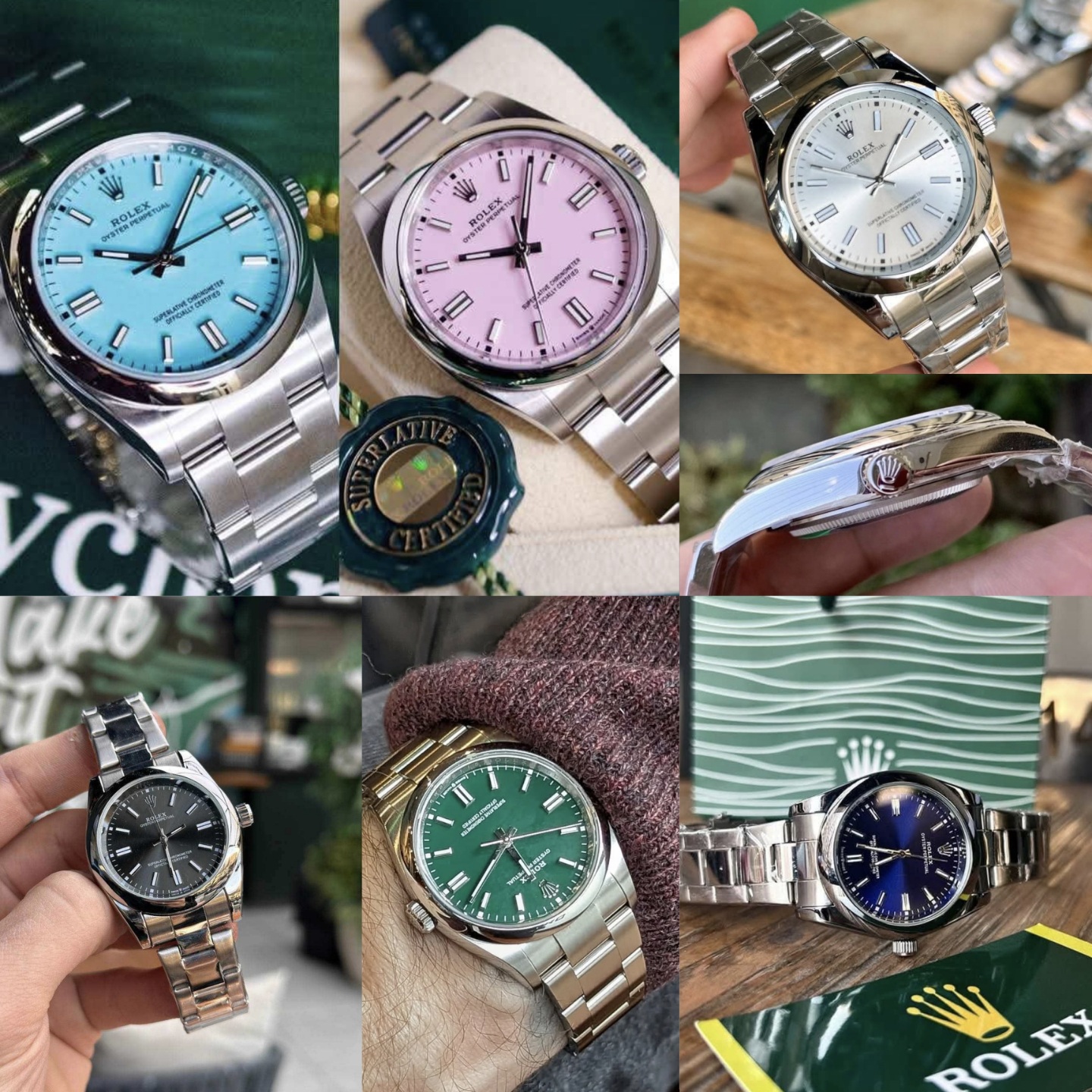ساعة Rolex Classic لون ابيض واسود وازرق واخضر