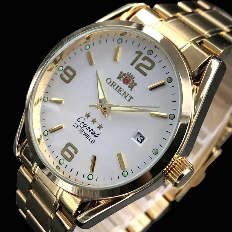 ساعة Orient Men’s Gold Watch ميناء ابيض واسود 