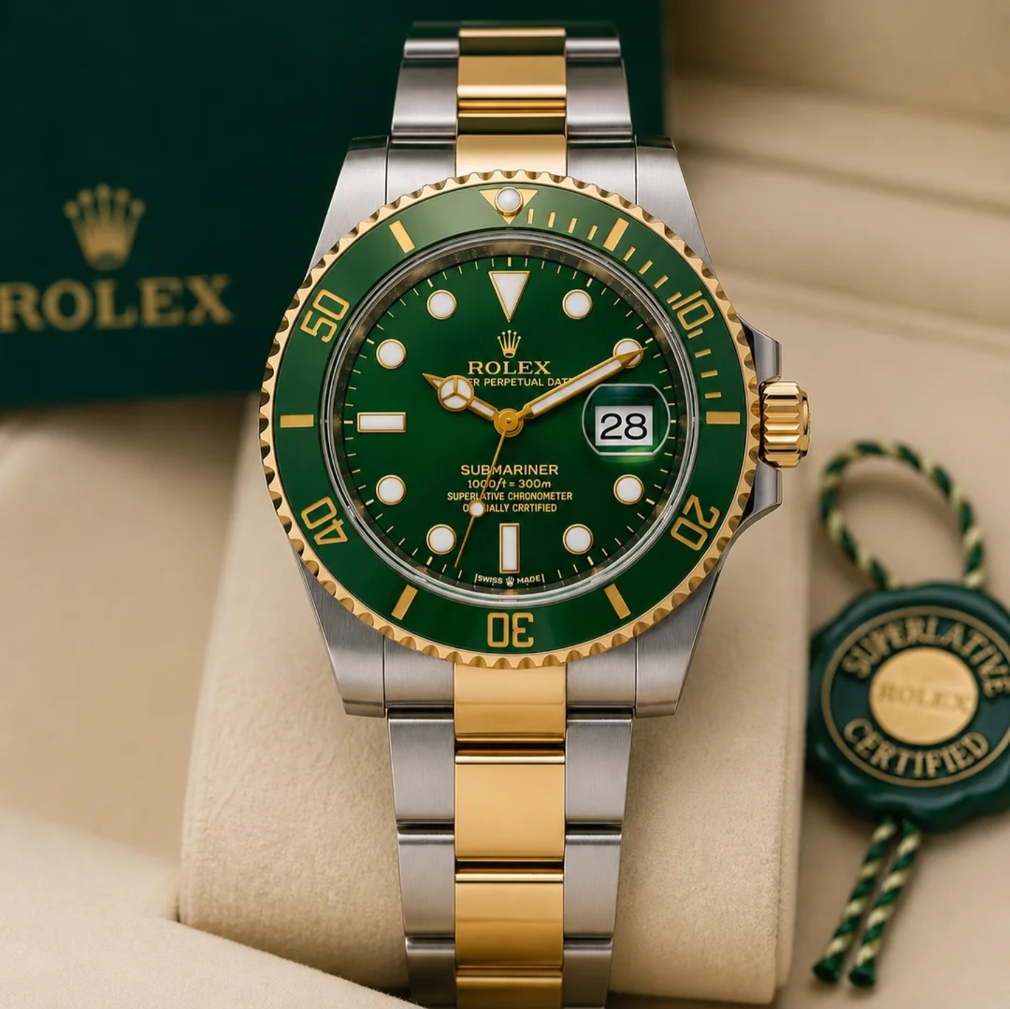 ساعة Rolex Submariner سيلفر في جولد ميناء اخضر