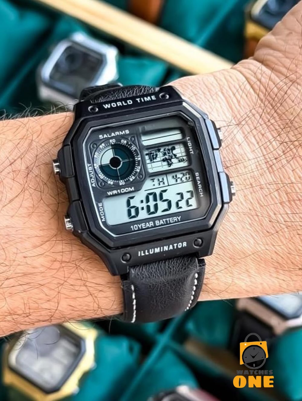ساعة كاسيو رويال (Casio AE-1200) – لون اسود وازرق واخضر وهافان