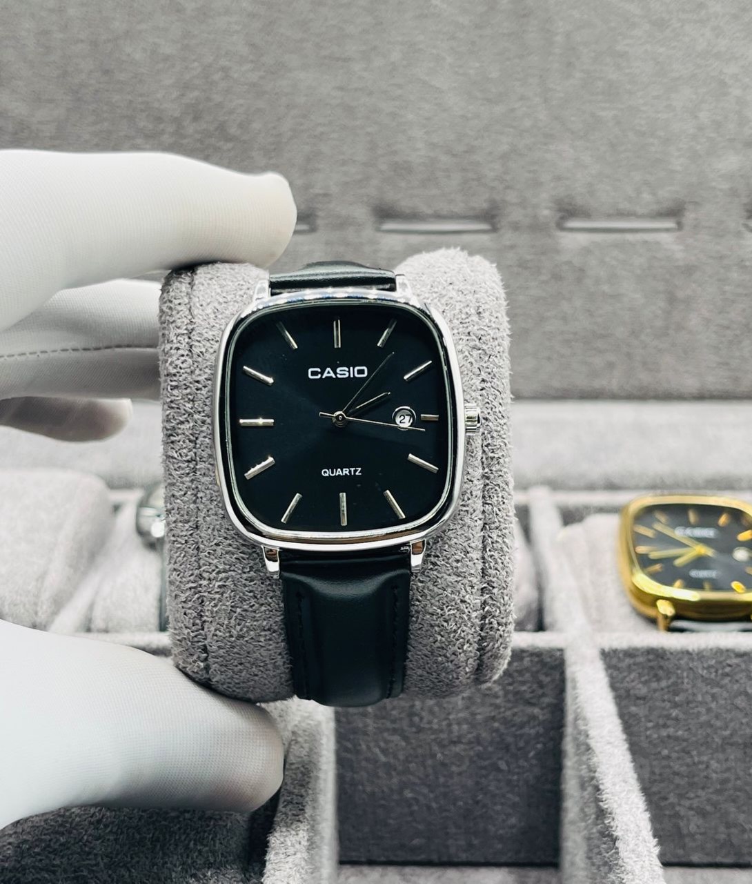 ساعة Casio Vintage Old Money Women’s Leather strab لون سيلفر واسود وازرق اوستيك جلد اسود